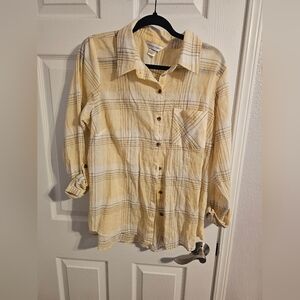 Christopher & Banks Light Yellow Plaid Shirt